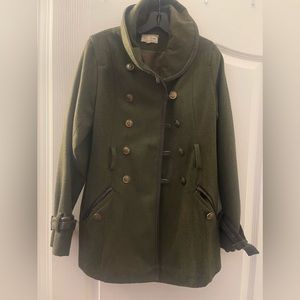Green waist length pea coat